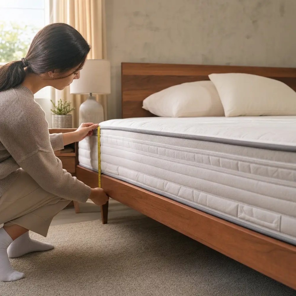 Altura do colchão ideal: qual a altura correta medindo a altura do colchão com fita ao lado da cama