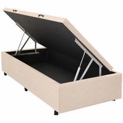Base Bau Solteiro Suede 41x88x188 Universal Blindado Bege 24362