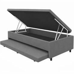 Base Bau Solteiro Com Auxiliar Corino 43x188x88 Universal Cinza 63621