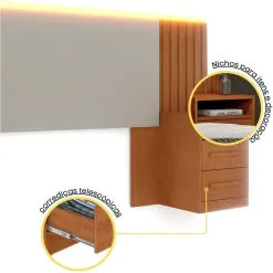 Cabeceira Tcil Casal Queen Ripado Com Led E 2 Mesas De Cabeceira 10630