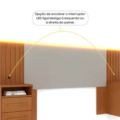 Cabeceira Tcil Casal Queen Ripado Com Led E 2 Mesas De Cabeceira 48145