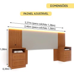 Cabeceira Tcil Casal Queen Ripado Com Led E 2 Mesas De Cabeceira 94403