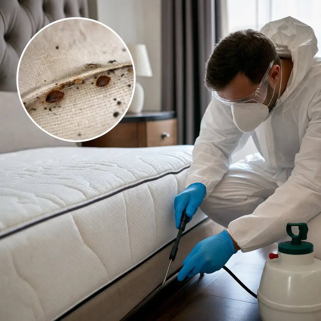 Como acabar com percevejo de cama sem erro, especialista inspecionando colchão com percevejos
