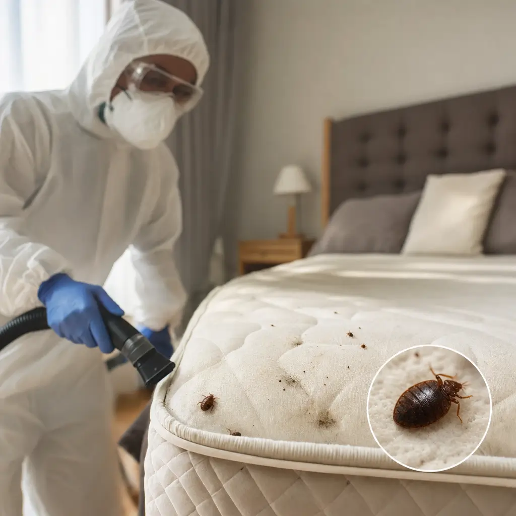 Como acabar com percevejo de cama sem erro: fumigador borrifando colchão com percevejo