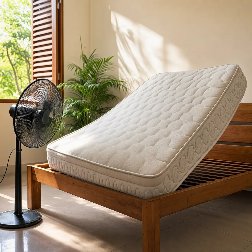 Como secar colchão molhado rápido sem dar mofo: colchão com ventilador ligado