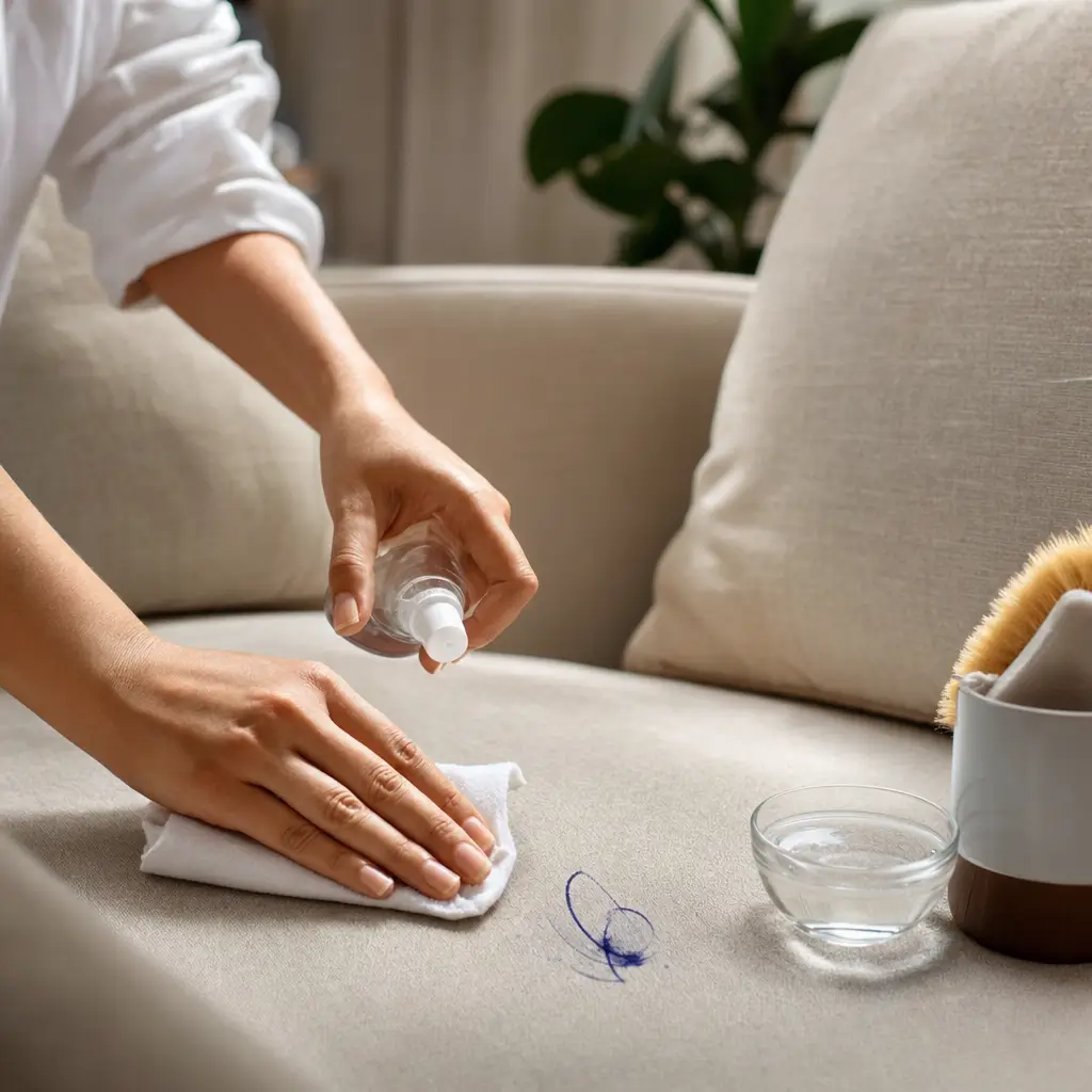 Como tirar mancha de caneta do sofá e do tecido sem espalhar limpando com pano e produto