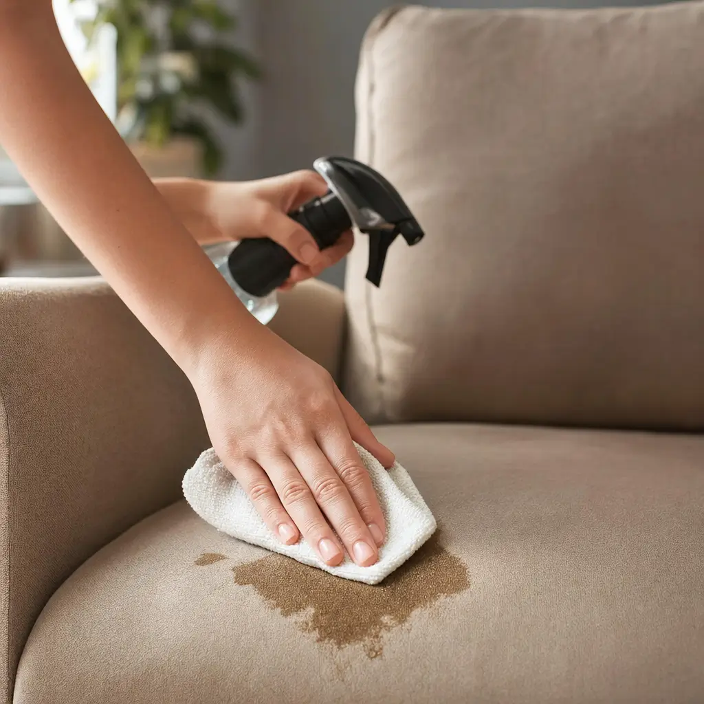 Como tirar mancha de óleo e gordura do sofá sem espalhar mão passando pano no sofá com spray