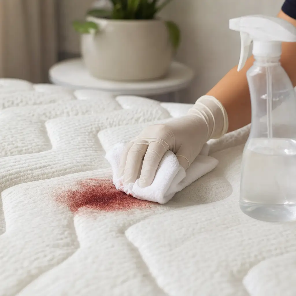 Como tirar mancha de sangue do colchão e do sofá luvas limpando mancha com spray