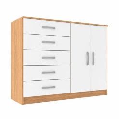 Comoda Atenas 2 Portas 5 Gavetas Evidencia Cinamomo Branco 94870