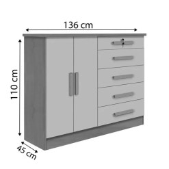 Comoda Sapateira New Athos 5 Gavetas 2 Portas D Doro 16379