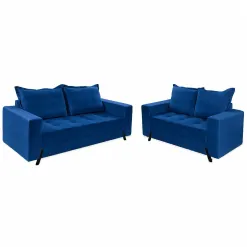 Conjunto De Sofa 8100 Em Veludo Com 2 E 3 Lugares Boareto Azul 17160