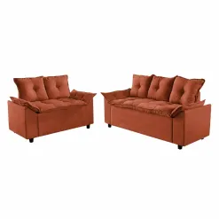 Conjunto De Sofa Veneza Com 2 E 3 Lugares Tecido Suede Tijolo 83047