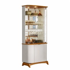 Cristaleira Serena Com Espelho 3 Portas E Led New Ceval Ipe Off White 86090