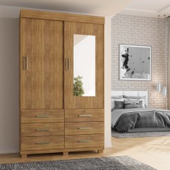 Guarda Roupa Buzios Com Espelho Solteiro 2 Portas 6 Gavetas Rud Rack 47952