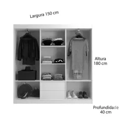 Guarda Roupa New Lisboa Casal 3 Portas 2 Gavetas Com Espelho Evidencia 38898