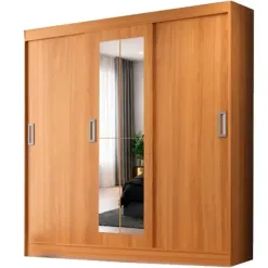 Guarda Roupa New Lisboa Casal 3 Portas 2 Gavetas Com Espelho Evidencia Cinamomo 11949