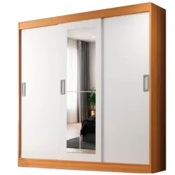 Guarda Roupa New Lisboa Casal 3 Portas 2 Gavetas Com Espelho Evidencia Cinamomo Branco 24696