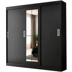 Guarda Roupa New Lisboa Casal 3 Portas 2 Gavetas Com Espelho Evidencia Preto 88523