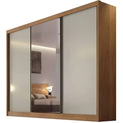 Guarda Roupa Sollo Casal Com Espelho 3 Portas 8 Gavetas 1 Espelho Novo Horizonte Cumaru Fendi 91021