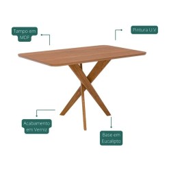 Mesa Cacau Sem Vidro 130x80cm Cimol 16837
