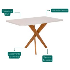 Mesa Cacau Com Vidro 130x80cm Cimol 34232