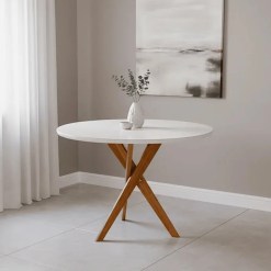 Mesa Cacau Com Vidro Redonda 109cm Cimol 14465