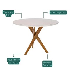 Mesa Cacau Com Vidro Redonda 109cm Cimol 40940