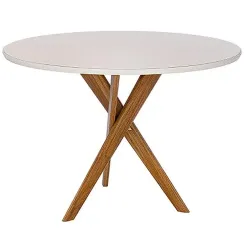 Mesa Cacau Com Vidro Redonda 109cm Cimol Cinamomo Off White 32021