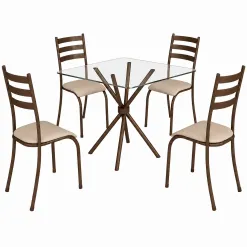 Mesa Ipanema Quadrada Tampo Vidro 75x75cm Com 4 Cadeiras Tubular Teixeira Marrom 53933