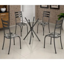 Mesa Ipanema Redonda Tampo Vidro 75x75cm Com 4 Cadeiras Tubular Teixeira 79040