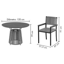 Mesa Roma Redonda 120cm Com 4 Cadeiras Viena Em Corda Nautica Paonanda 69381