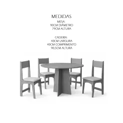 Mesa De Jantar Cindy 90cm Redonda Sem Vidro Com 4 Cadeiras Delta Em Corino Sonetto 16174