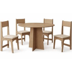 Mesa De Jantar Cindy 90cm Redonda Sem Vidro Com 4 Cadeiras Delta Em Corino Sonetto Mel Savana 40756