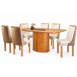 Mesa De Jantar Montreal 180x90cm Sem Vidro E 6 Cadeiras Montreal Em Veludo Cel Moveis Cinamomo Com Tecido Bege 99713