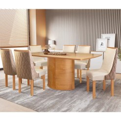 Mesa De Jantar Montreal 180x90cm Em Linho Sem Vidro E 6 Cadeiras Montreal Cel Moveis 75649