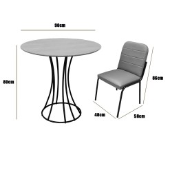Mesa De Jantar Onix Redonda 90cm Com 4 Cadeiras Chicago Em Courino Aco Tubo Minas 89447