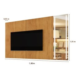 Painel Vitrum 180cm Com Espelho E Led Para Tv Ate 65 Polegadas Mavaular 16235