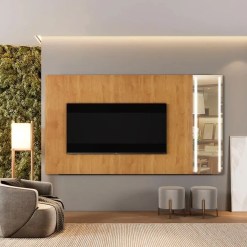 Painel Vitrum 180cm Com Espelho E Led Para Tv Ate 65 Polegadas Mavaular 78840