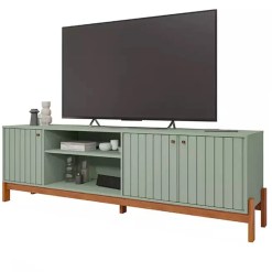 Rack Holanda 200cm Para Tv Ate 70 Polegadas Ripado 3 Portas Permobili Salvia Cinamomo 64023