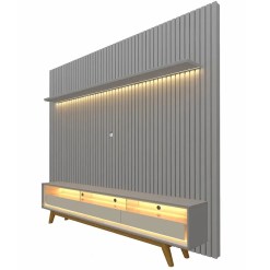 Rack Requinte 212cm Com Painel Nobre 230cm Para Tv Ate 85 Polegadas Gelius Cinza Off White 33095