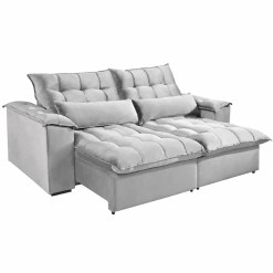 Sofa Antonelle 4 Lugares Retratil E Reclinavel Tecido Veludo 230cm Boareto Prata 98464