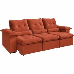 Sofa Arsenal 5 Lugares Retratil E Reclinavel 270cm 3 Modulos Tecido Veludo Aifos Cobre 82708