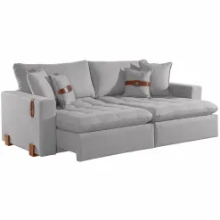 Sofa Cama Zeus 200cm 3 Lugares Retratil E Reclinavel Tecido Linho Innove Cinza 90072