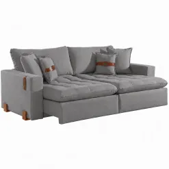 Sofa Cama Zeus 200cm 3 Lugares Retratil E Reclinavel Tecido Linho Innove Grafite 15767