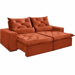 Sofa Elegance 3 Lugares Retratil E Reclinavel Com Tecido Veludo De 200cm Tijolo 23784