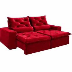 Sofa Elegance 4 Lugares Retratil E Reclinavel Com Tecido Veludo De 230cm Vermelho 28212