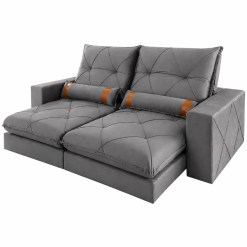 Sofa Esther Em Veludo Com Molas Ensacadas 4 Lugares Retratil E Reclinavel 250cm Wm Estofados Cinza 52006