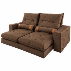 Sofa Esther Em Veludo Com Molas Ensacadas 4 Lugares Retratil E Reclinavel 250cm Wm Estofados Marrom 59296