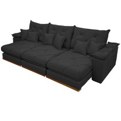 Sofa Gran Plus 320cm Em Veludo Com Molas Ensacadas 6 Lugares 3 Modulos Retratil E Reclinavel Imperio Preto 73520