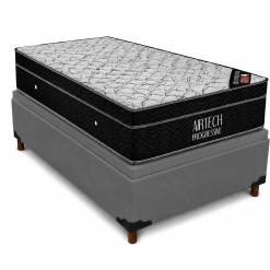 Base Bau Em Corino Com Colchao Airtech Progressive Solteiro 65x188x88cm Ortobom Cinza 19472